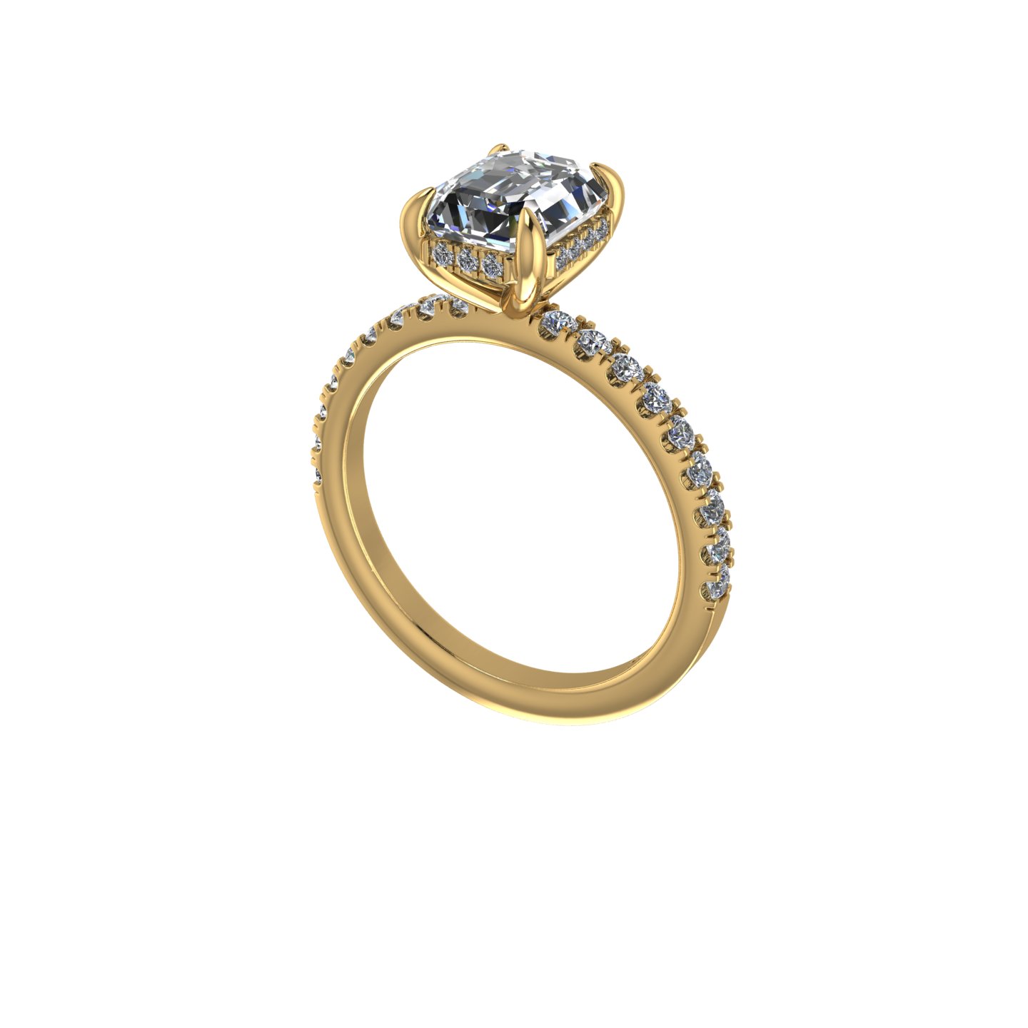 Emerald Cut Diamond Hidden Halo Engagement Ring