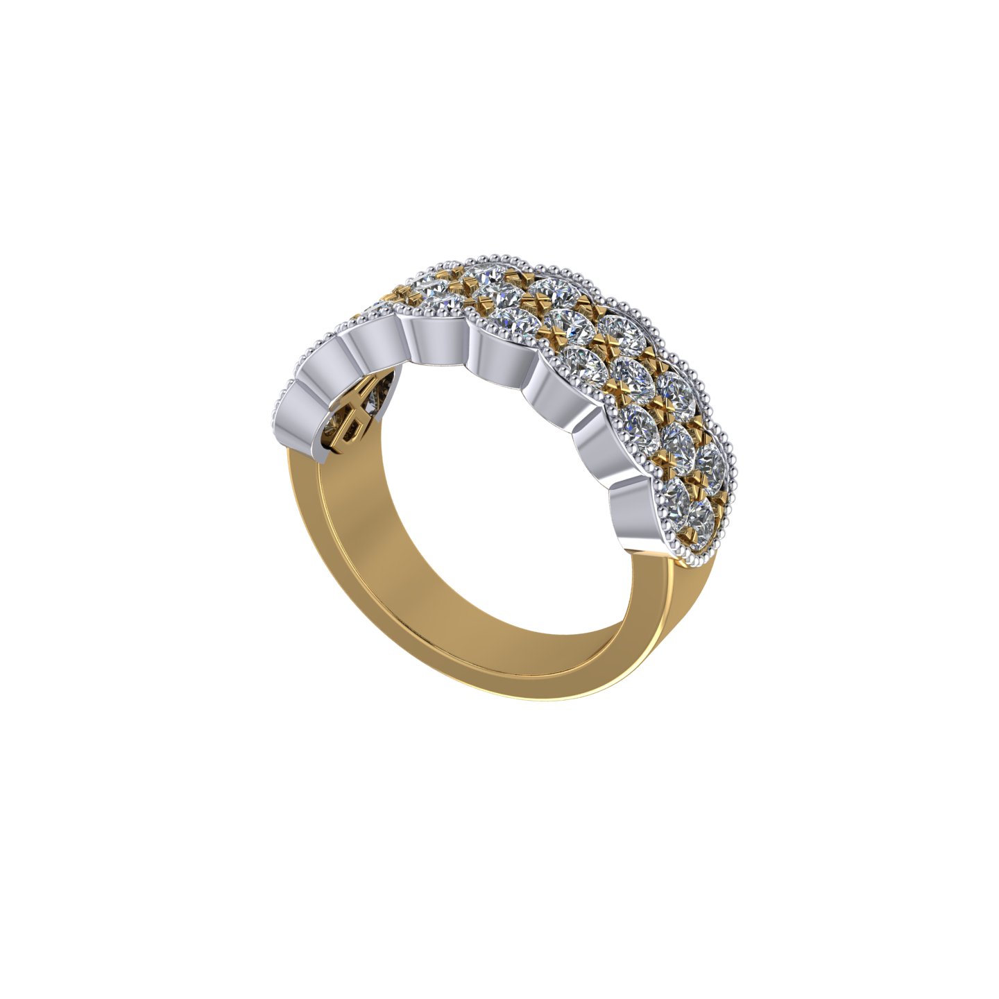 Three Row Two-Tone Diamond Band