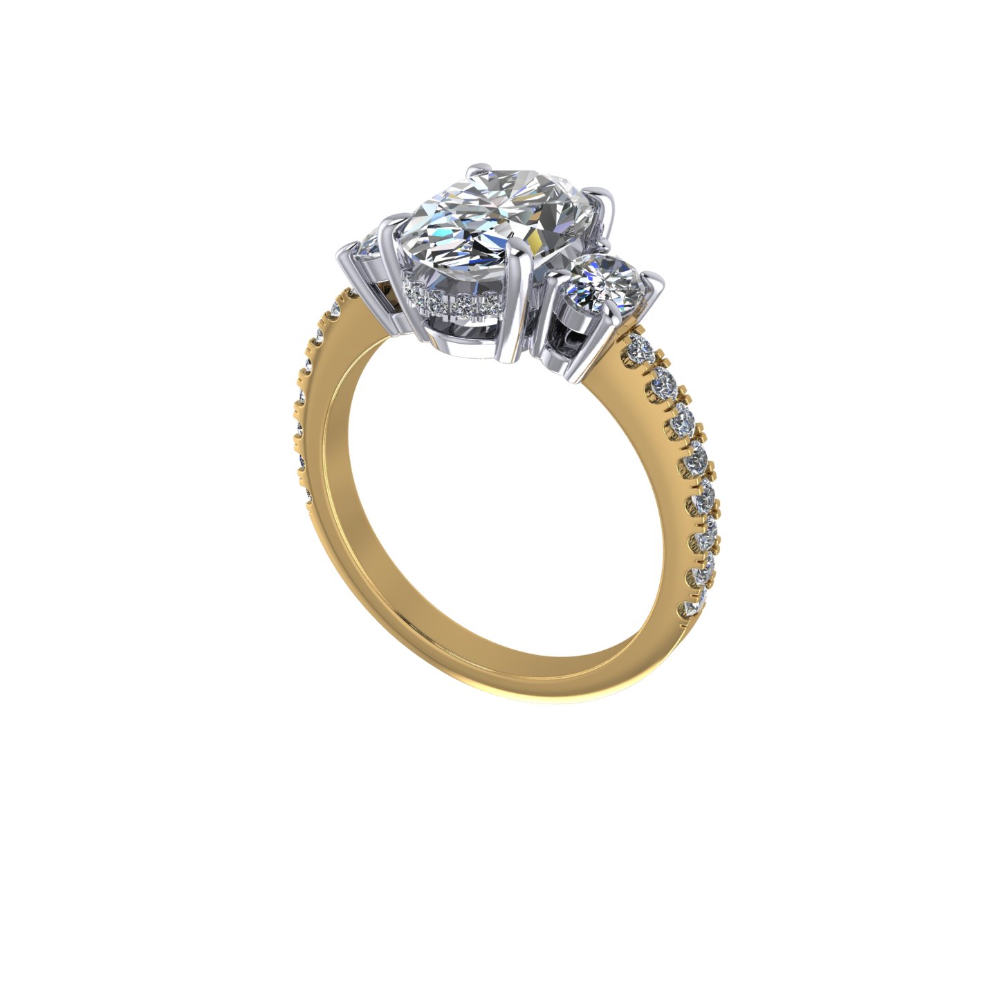 Two-Tone Three Stone Oval Diamond Engagement Ring